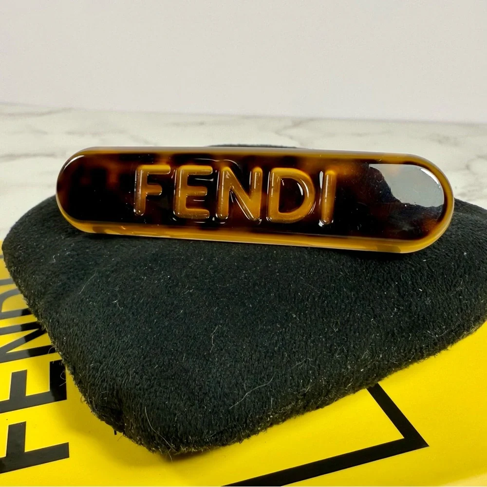 Fendi Brown Tortoise Logo Hair Clip